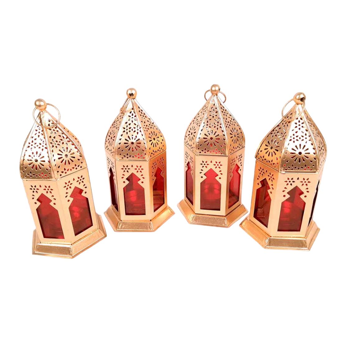 Hanging Tea Light Lantern | Moroccan Lantern Glass Hanging Lamp - For Home Decor & Gifts (Pack of 2) - 7 Inch - Apkamart #Style_Pack of 4