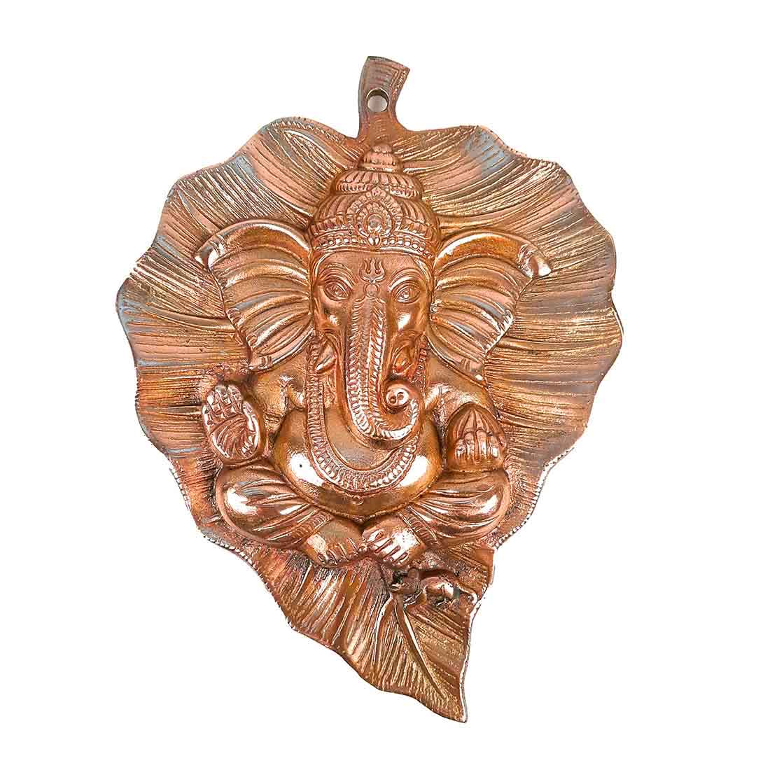 Ganesh Idol Wall Hanging | Lord Ganesha With Leaf Design Wall Statue Decor | Religious & Spiritual Wall Art - For Puja, Home & Entrance Living Room & Gift - 8 Inch