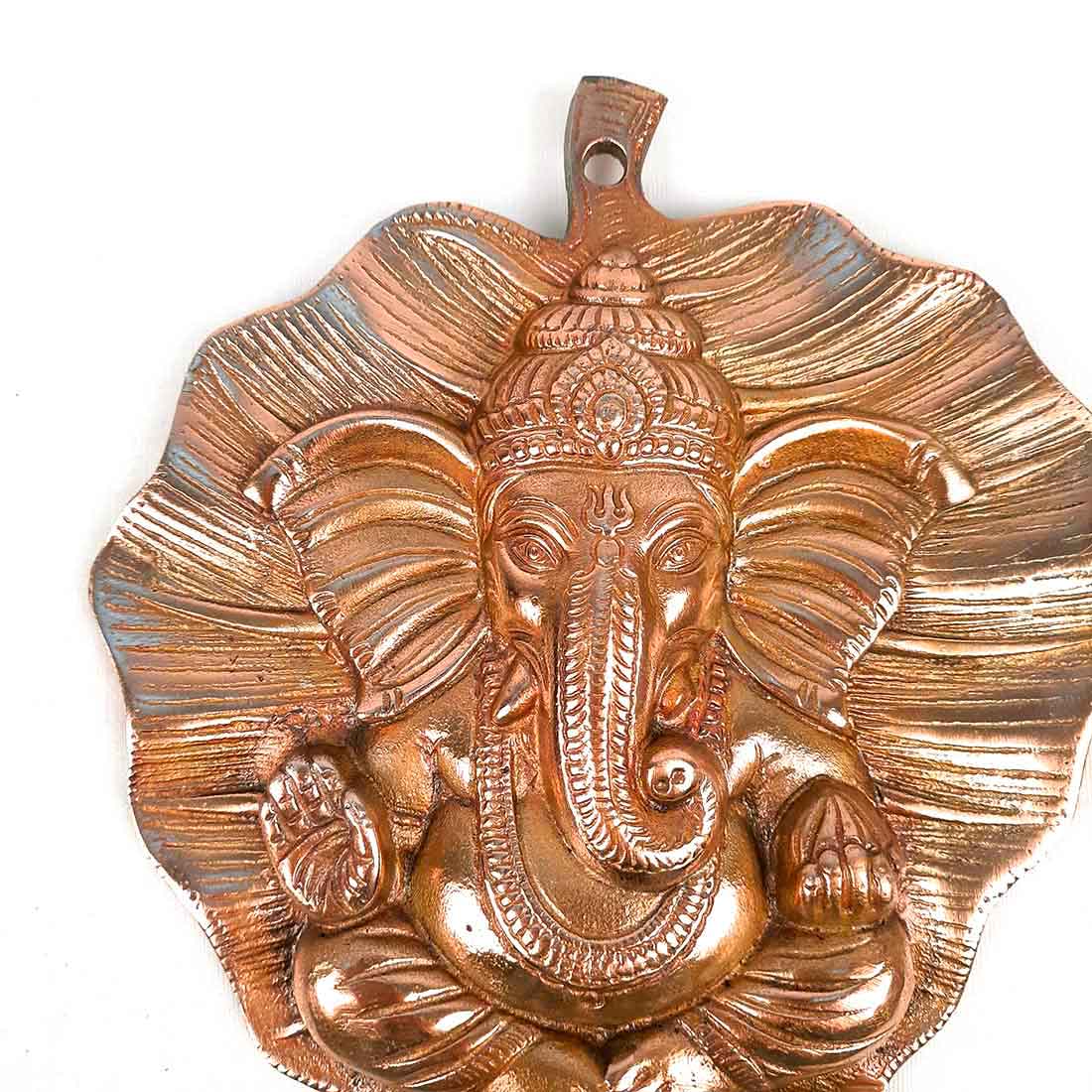 Ganesh Idol Wall Hanging | Lord Ganesha With Leaf Design Wall Statue Decor | Religious & Spiritual Wall Art - For Puja, Home & Entrance  Living Room & Gift - 8 Inch