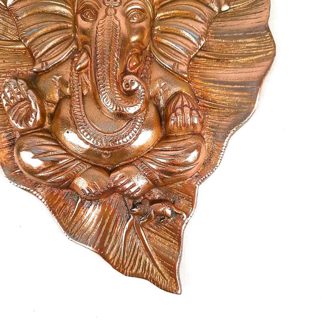 Ganesh Idol Wall Hanging | Lord Ganesha With Leaf Design Wall Statue Decor | Religious & Spiritual Wall Art - For Puja, Home & Entrance  Living Room & Gift - 8 Inch