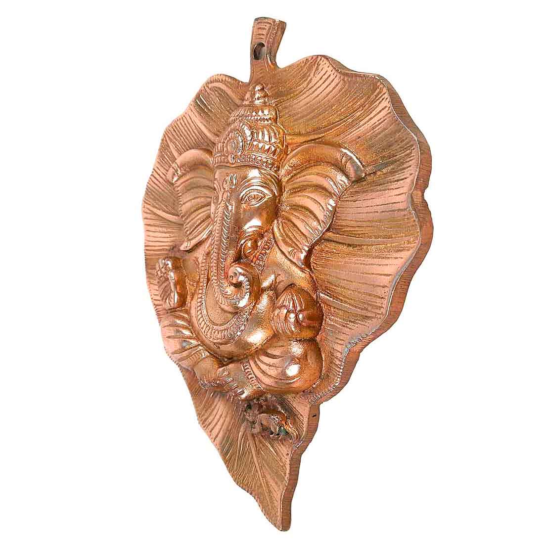 Ganesh Idol Wall Hanging | Lord Ganesha With Leaf Design Wall Statue Decor | Religious & Spiritual Wall Art - For Puja, Home & Entrance  Living Room & Gift - 8 Inch