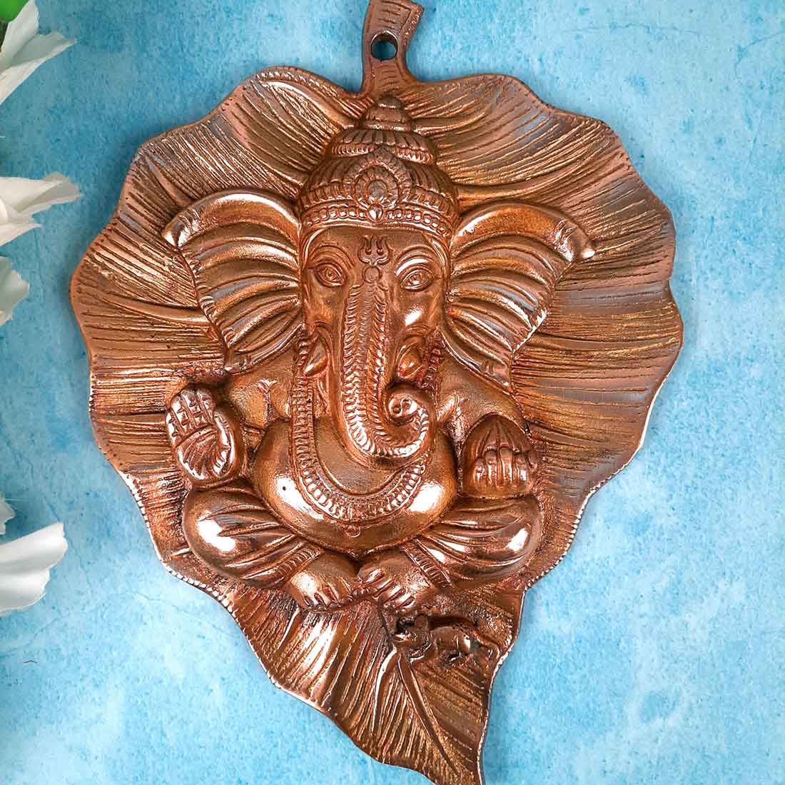 Ganesh Idol Wall Hanging | Lord Ganesha With Leaf Design Wall Statue Decor | Religious & Spiritual Wall Art - For Puja, Home & Entrance  Living Room & Gift - 8 Inch
