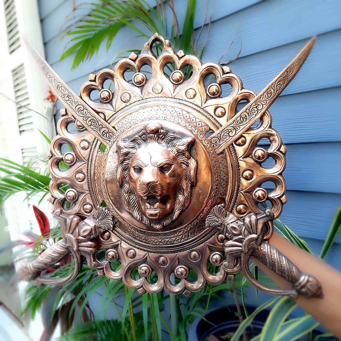 Dhal Talwar Showpiece - Lion Design - For Wall Decor - 18 Inch - Apkamart - #Style_pack of 2