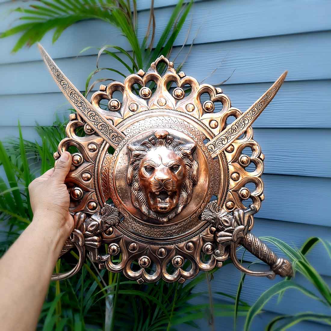 Dhal Talwar Showpiece - Lion Design - For Wall Decor - 18 Inch - Apkamart - #Style_pack of 2