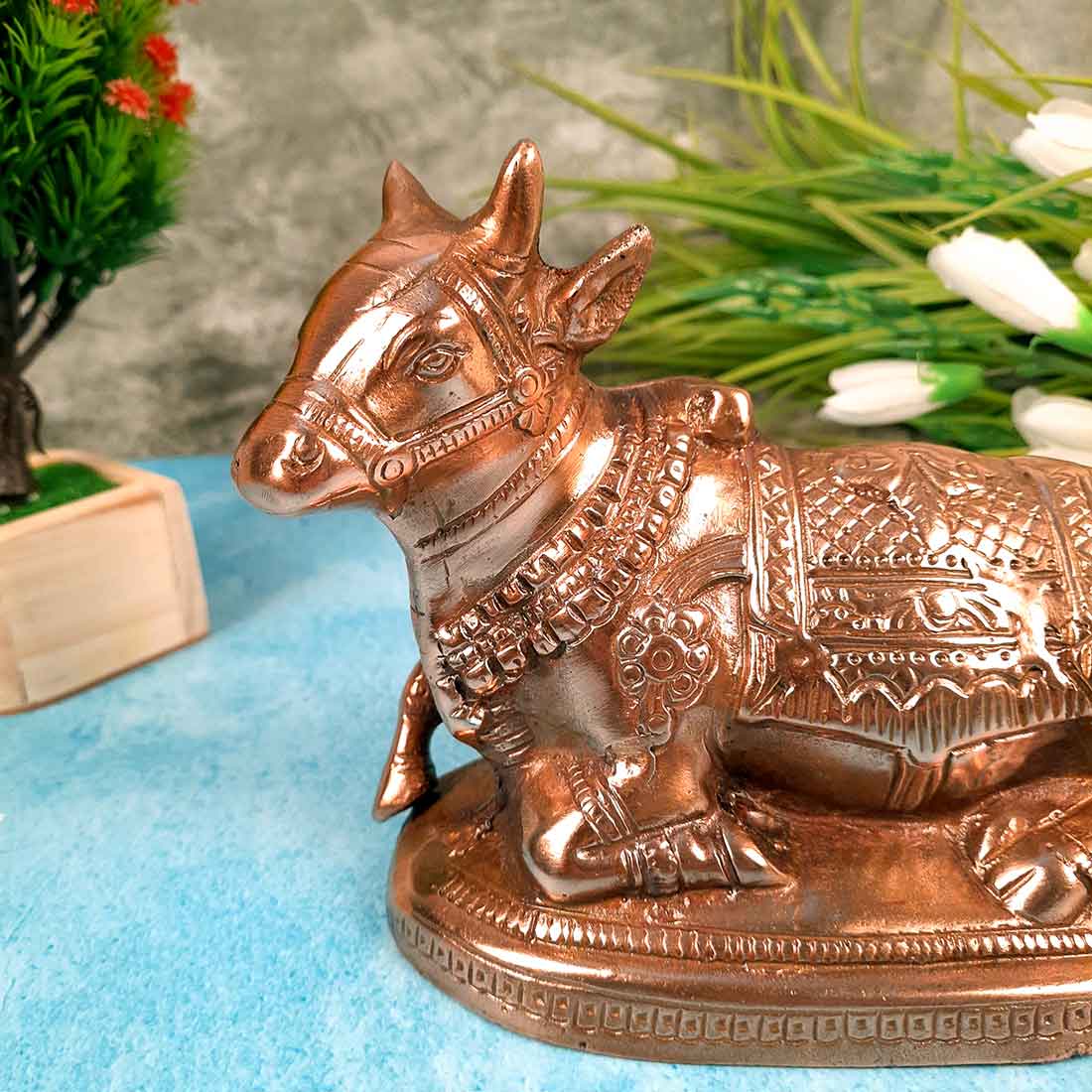 Nandi Statue - Shiva's Cow Nandi Idol - for Temple, Puja & Home Decor - 6 Inch - Apkamart