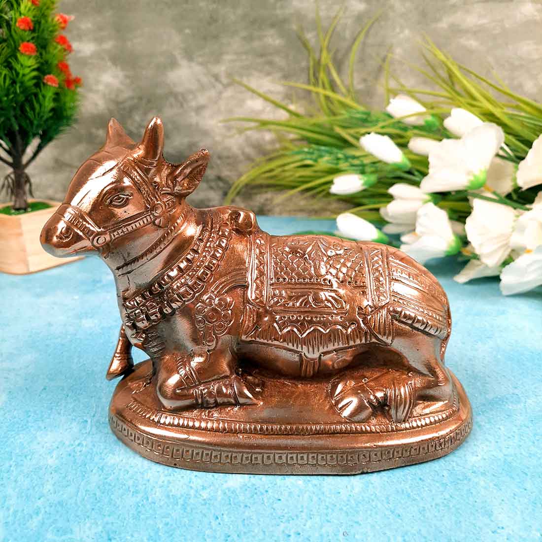 Nandi Statue - Shiva's Cow Nandi Idol - for Temple, Puja & Home Decor - 6 Inch - Apkamart