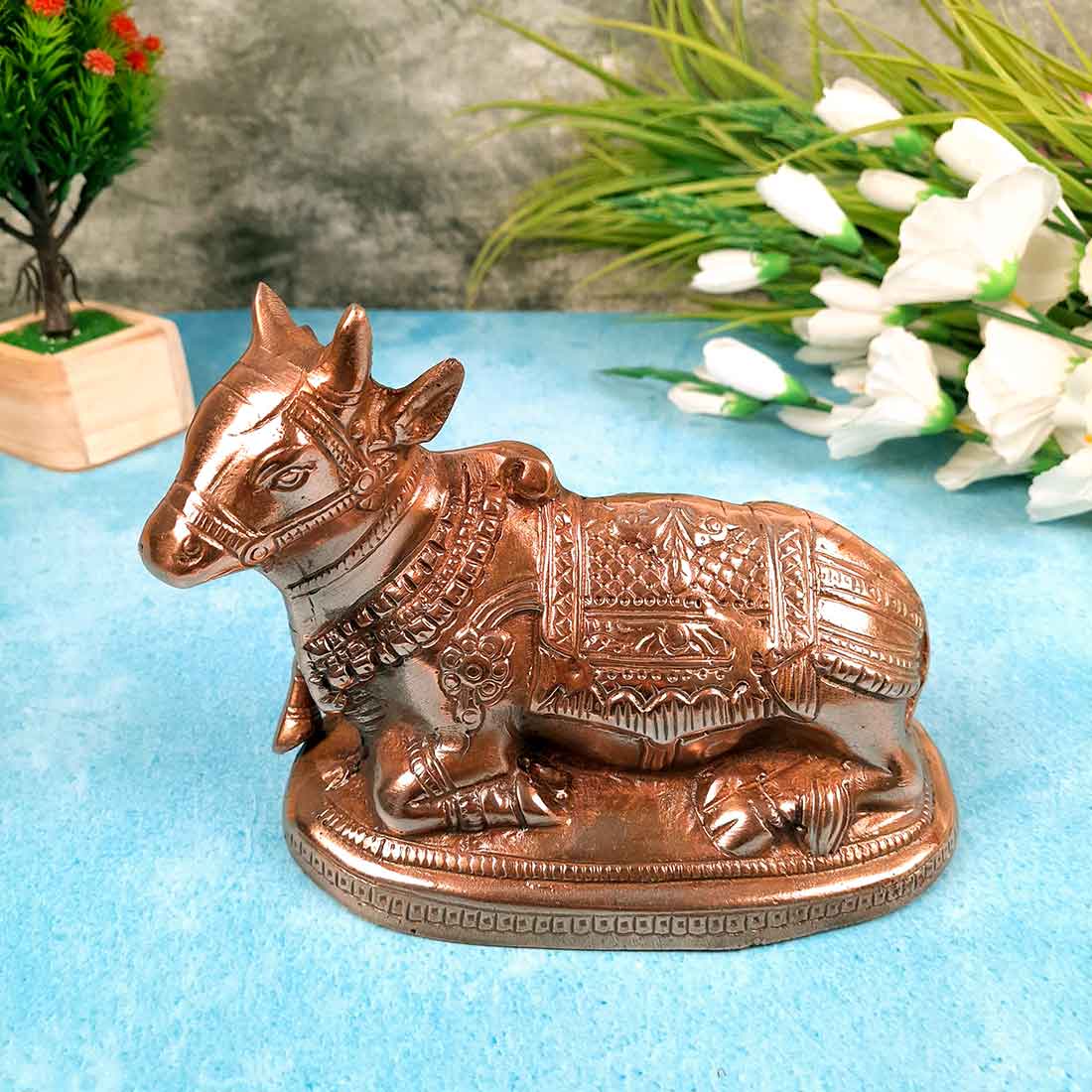 Nandi Statue - Shiva's Cow Nandi Idol - for Temple, Puja & Home Decor - 6 Inch - Apkamart