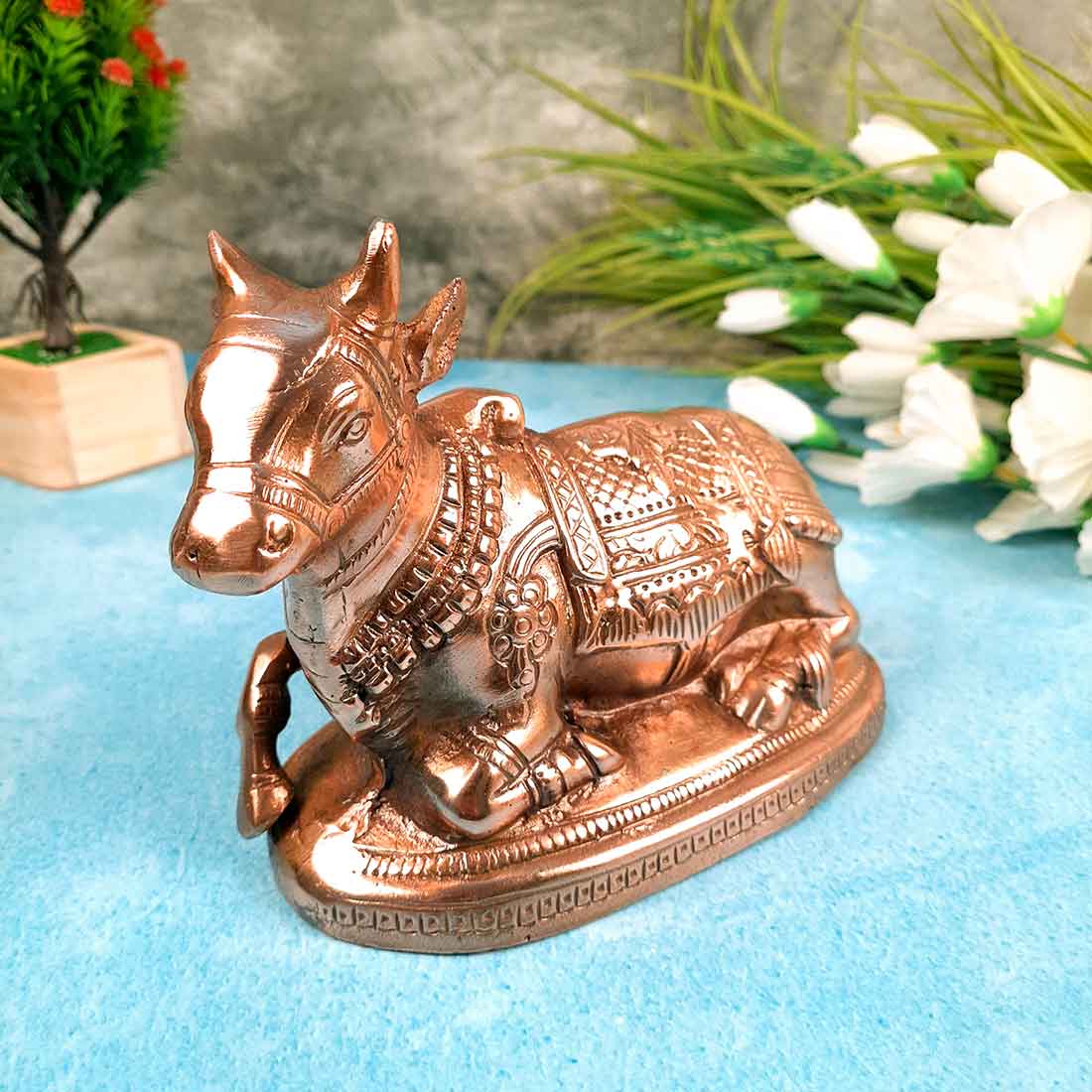 Nandi Statue - Shiva's Cow Nandi Idol - for Temple, Puja & Home Decor - 6 Inch - Apkamart