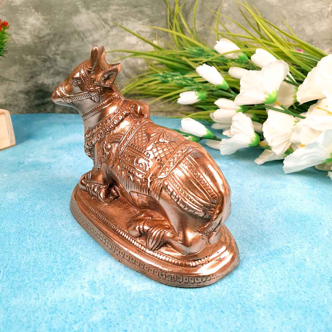 Nandi Statue - Shiva's Cow Nandi Idol - for Temple, Puja & Home Decor - 6 Inch - Apkamart