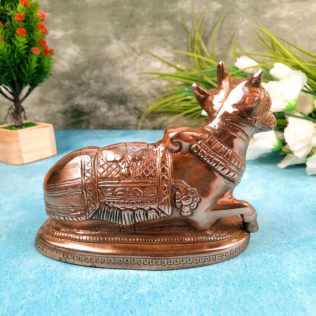 Nandi Statue - Shiva's Cow Nandi Idol - for Temple, Puja & Home Decor - 6 Inch - Apkamart