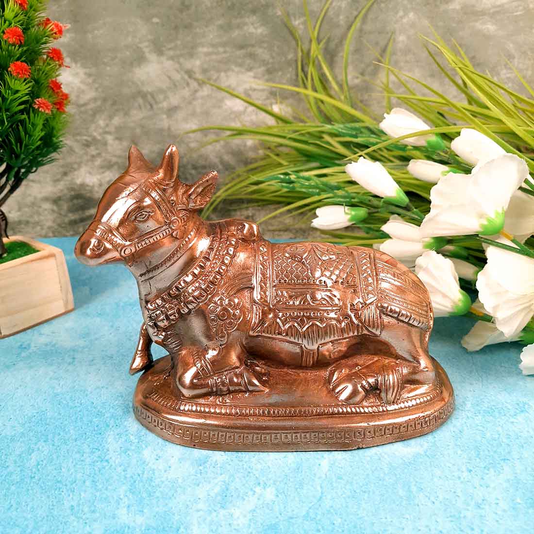 Nandi Statue - Shiva's Cow Nandi Idol - for Temple, Puja & Home Decor - 6 Inch - Apkamart