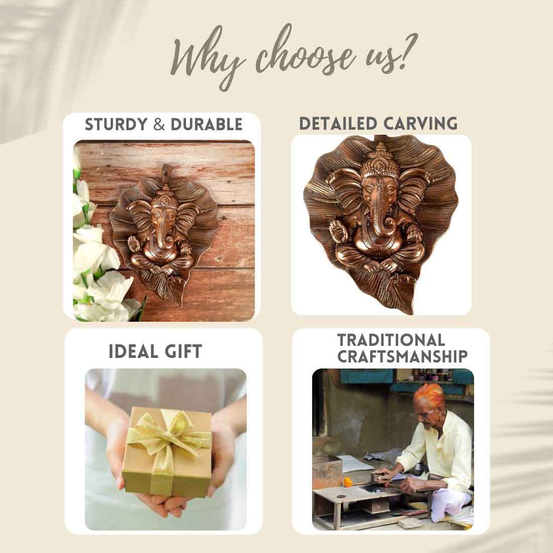 Lord Ganesh Wall Hanging - Sitting on a Leaf  | Ganesha Wall Decor - 12 Inch - ApkaMart