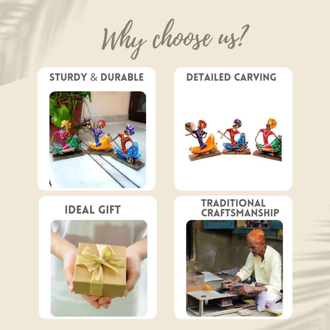 Musicians Showpiece - Playing Musical Instruments - For Table & Home Decor - 8 Inch -Set of 3 - ApkaMart