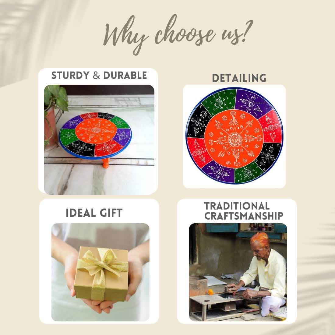 Decorative Chowki Bajot - Round Shape - For Sitting & Home Decor -16 Inch - ApkaMart