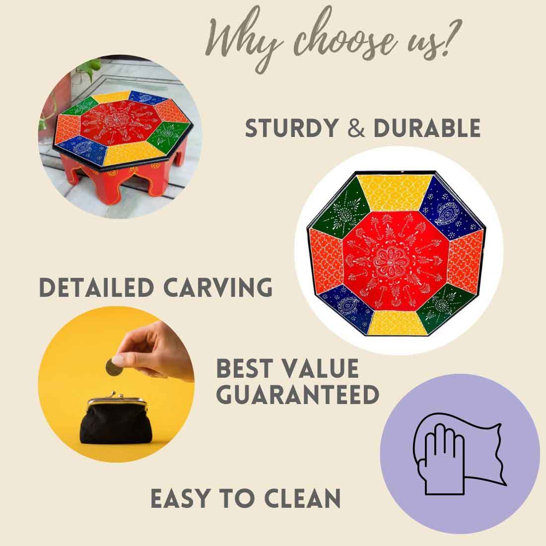 Decorative Chowki Bajot - For Living Room Decor & Sitting - 17 Inch - ApkaMart