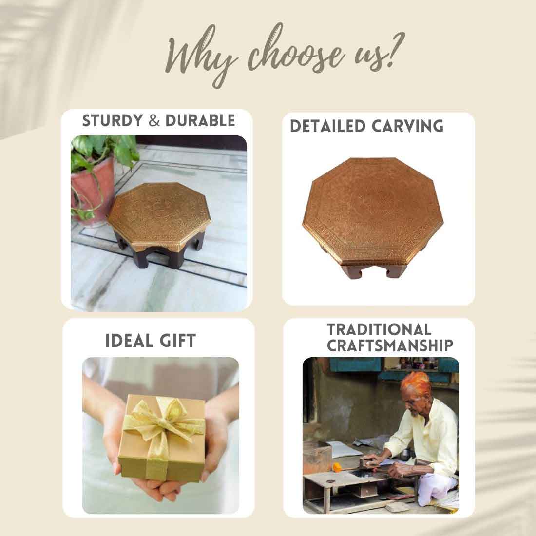 Pooja Chowki - 15 Inch - For Sitting, Puja & Home Decor - ApkaMart