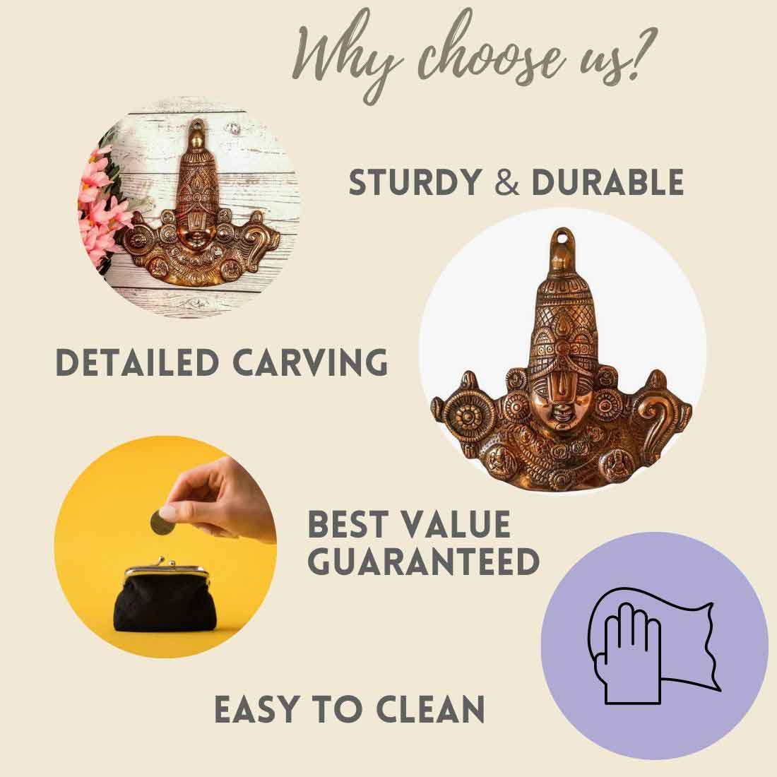 Tirupati Balaji | Lord Venkateshwara Wall Decor - For Puja & Home Decor - 9 Inch - ApkaMart