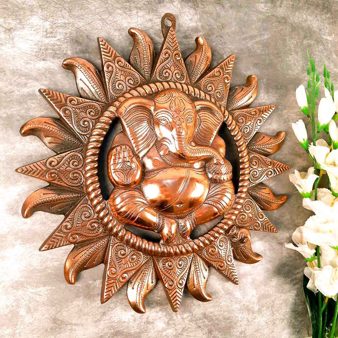 Ganesh Wall Hanging Murti | Ganesha Wall Statue With Sun - for Home Entrance & Main Door |Religoius & Spiritual Wall Art - For Puja, Living Room Decor & Gift - 17 Inch