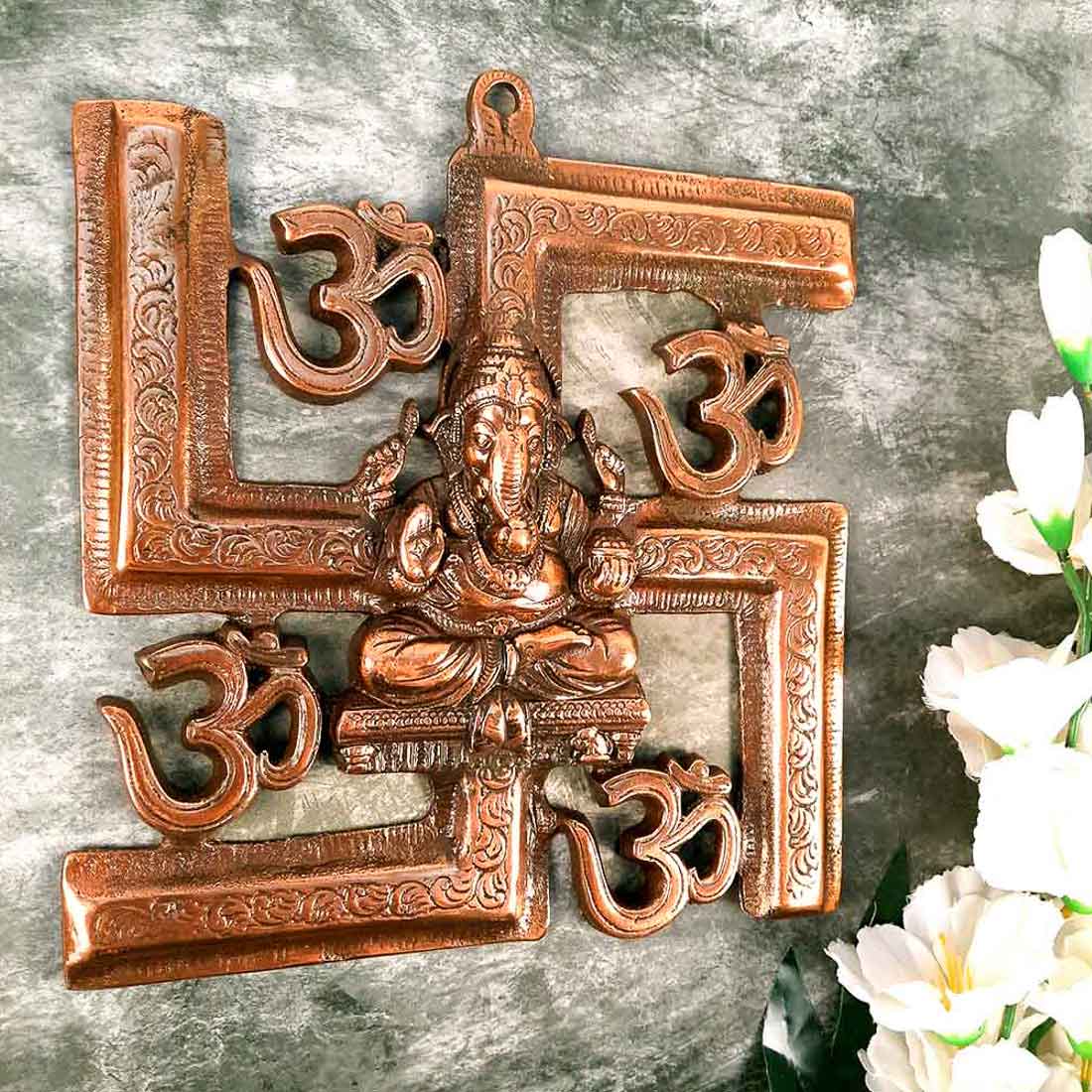 Ganesh Wall Hanging Idol | Lord Ganesha With Swastik And Om Wall Decor Murti for Entrance Door | Ganesha Statue for Vastu, Home, Puja & Religious Decor - 11 Inch - apkamart