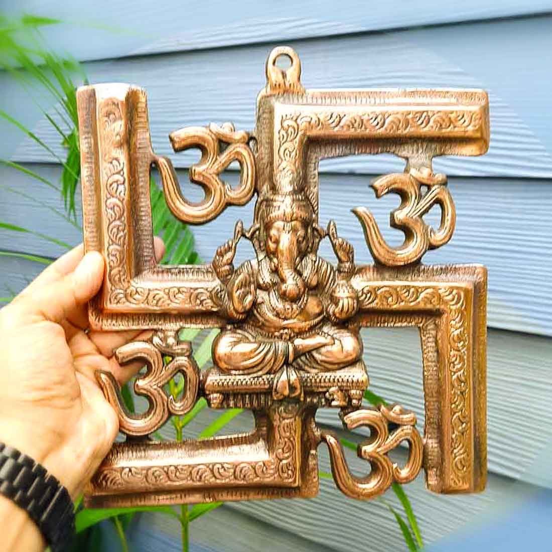 Ganesh Wall Hanging Idol | Lord Ganesha With Swastik And Om Wall Decor Murti for Entrance Door | Ganesha Statue for Vastu, Home, Puja & Religious Decor - 11 Inch - apkamart