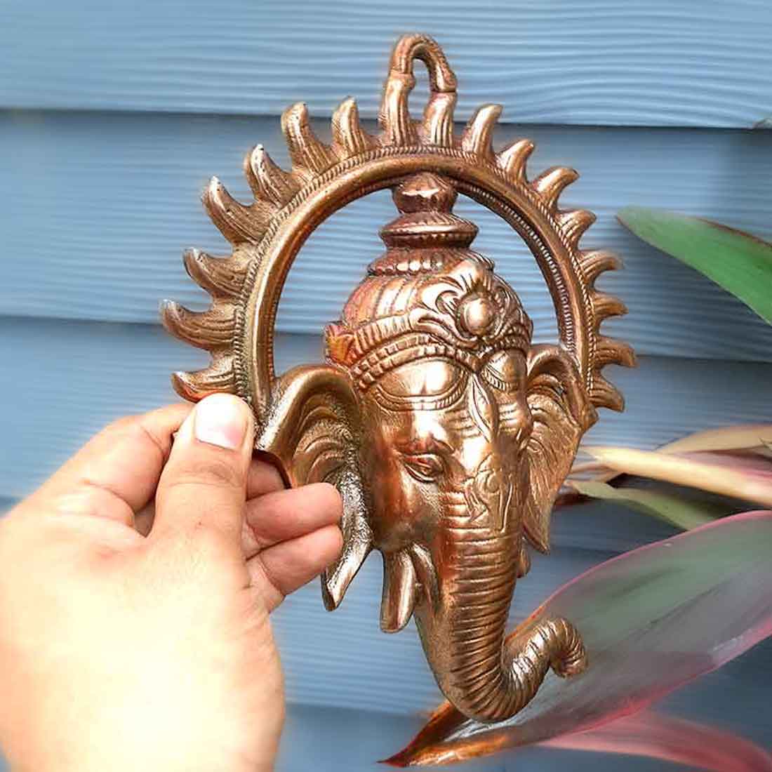 Ganesh Wall Decor - Ganpati Face Metal Wall Decor - 9 Inch - ApkaMart
