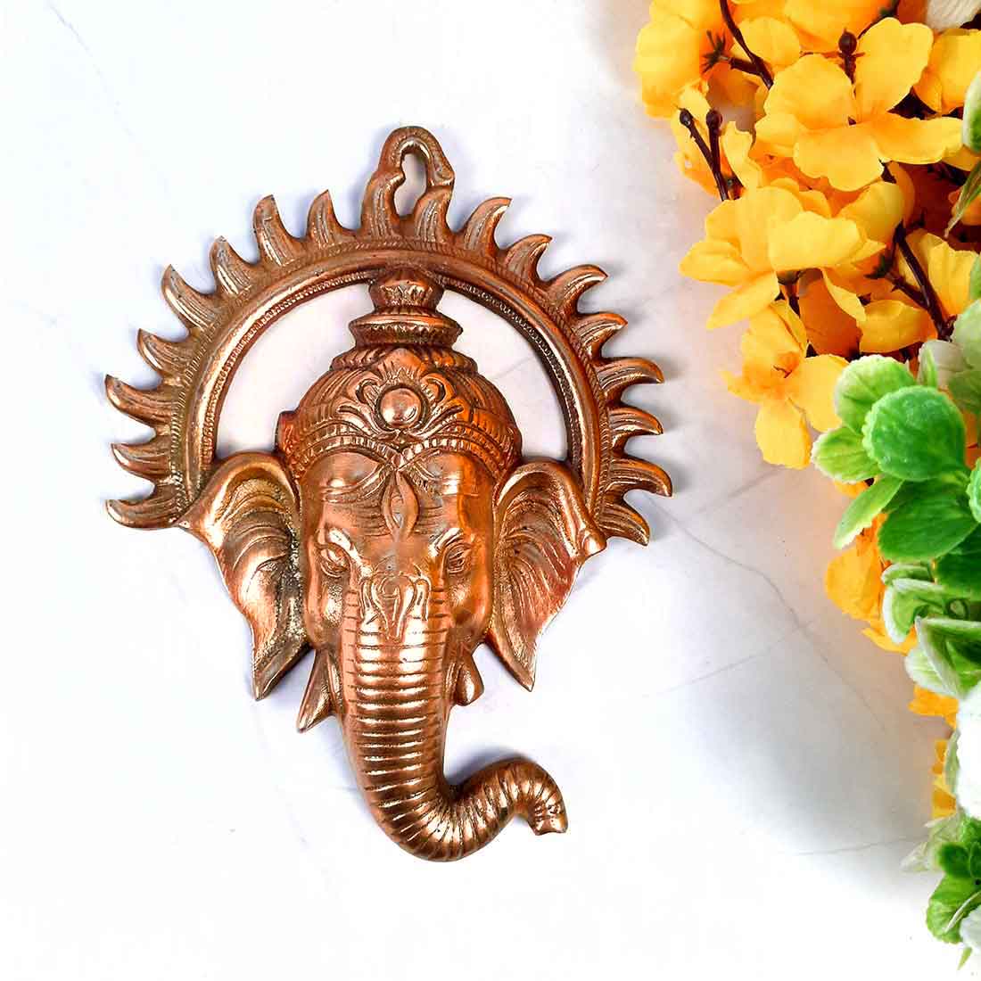 Ganesh Wall Decor - Ganpati Face Metal Wall Decor -  9 Inch - ApkaMart