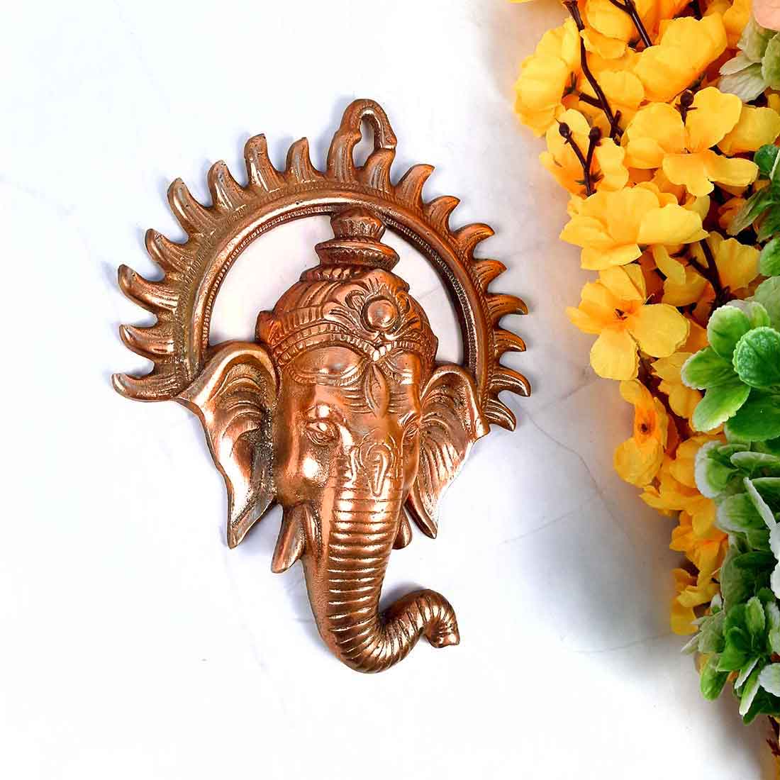 Ganesh Wall Decor - Ganpati Face Metal Wall Decor - 9 Inch - ApkaMart
