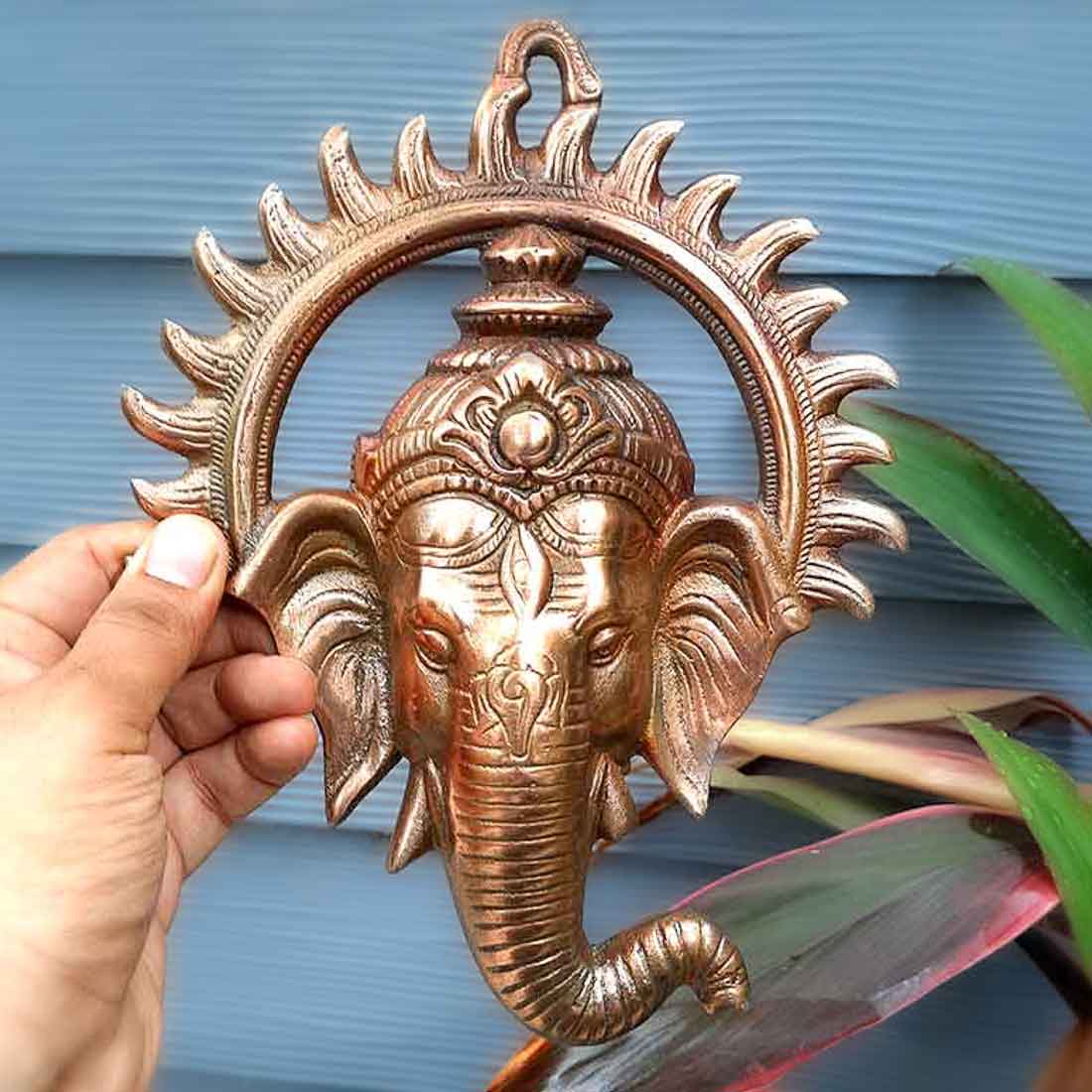 Ganesh Wall Decor - Ganpati Face Metal Wall Decor - 9 Inch - ApkaMart