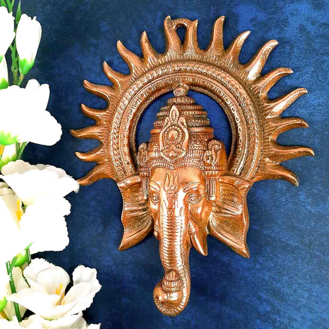 Ganesh Wall Hanging Murti | Ganesha Wall Statue With Sun - for Home Entrance & Main Door |Religoius & Spiritual Wall Art - For Puja, Living Room Decor & Gift- 10 Inch