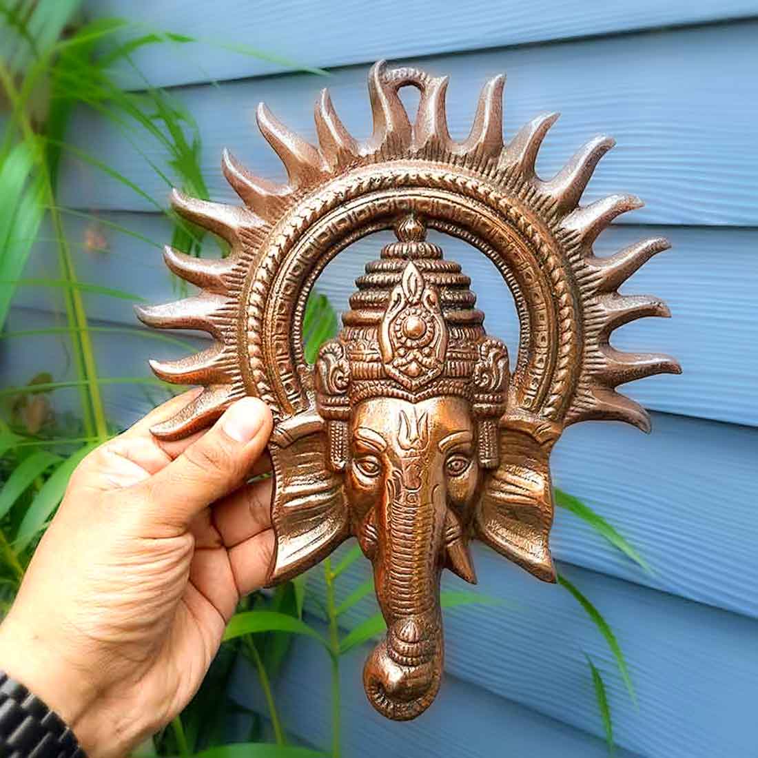 Ganesh Wall Hanging Murti | Ganesha Wall Statue With Sun - for Home Entrance & Main Door |Religoius & Spiritual Wall Art - For Puja, Living Room Decor & Gift- 10 Inch