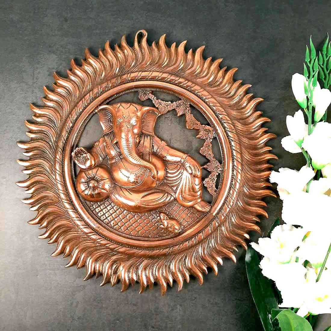 Ganesh Wall Hanging Murti | Ganesha Wall Statue With Sun - for Home Entrance & Main Door |Religoius & Spiritual Wall Art - For Puja, Living Room Decor & Gift - 16 inch