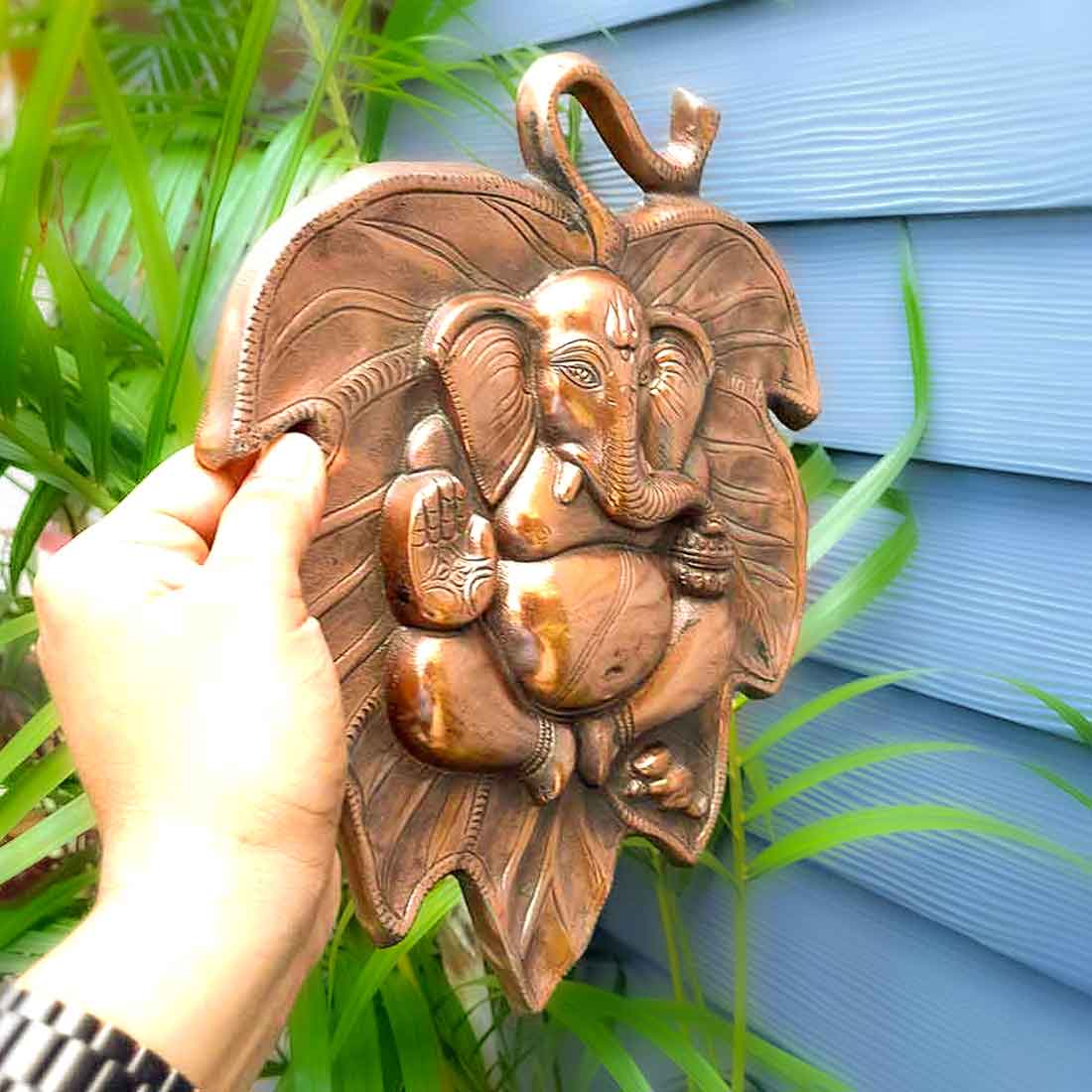 Ganpati Wall Decor - Ganesha Sitting on Leaf Wall Art - 12 Inch - ApkaMart