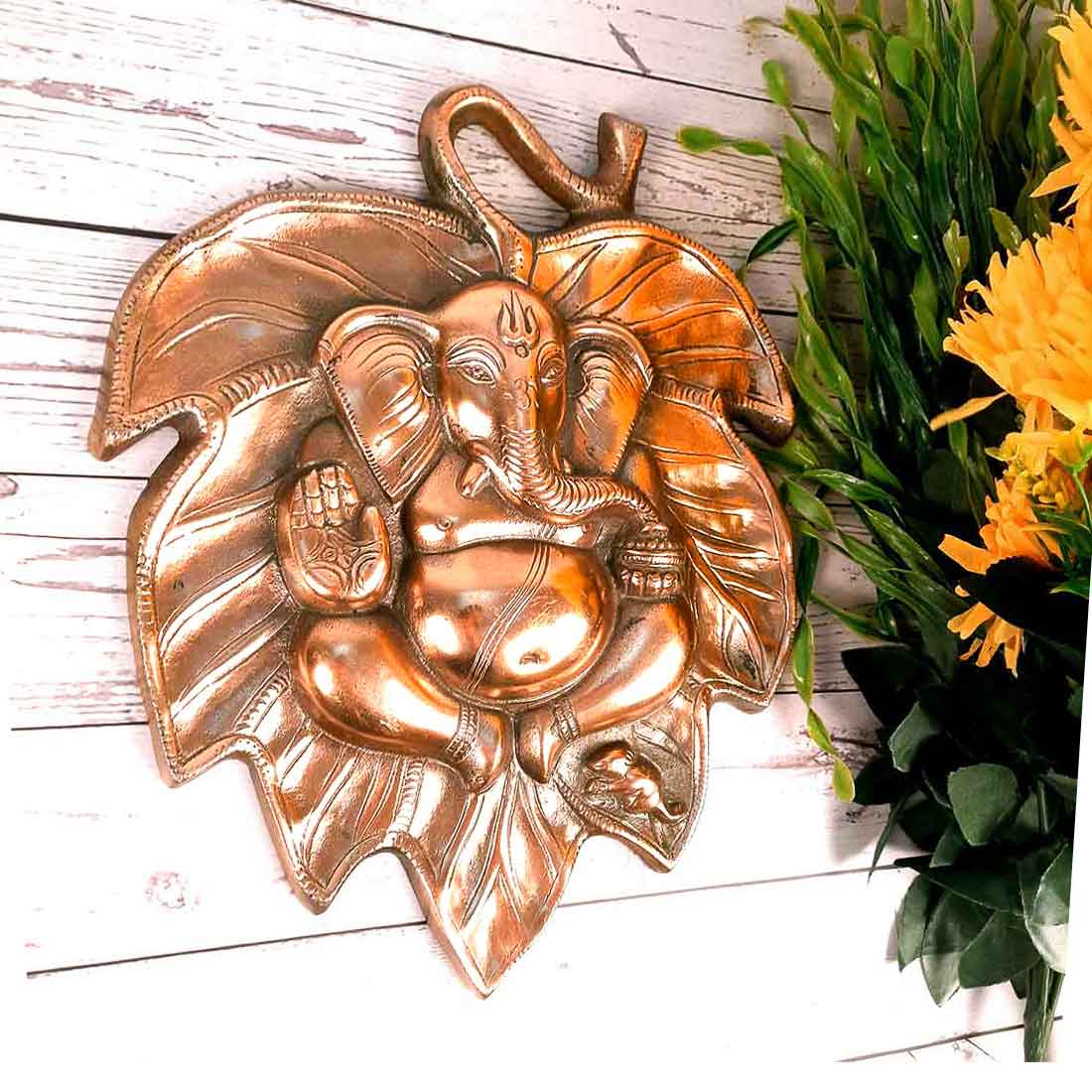 Ganpati Wall Decor - Ganesha Sitting on Leaf Wall Art - 12 Inch - ApkaMart