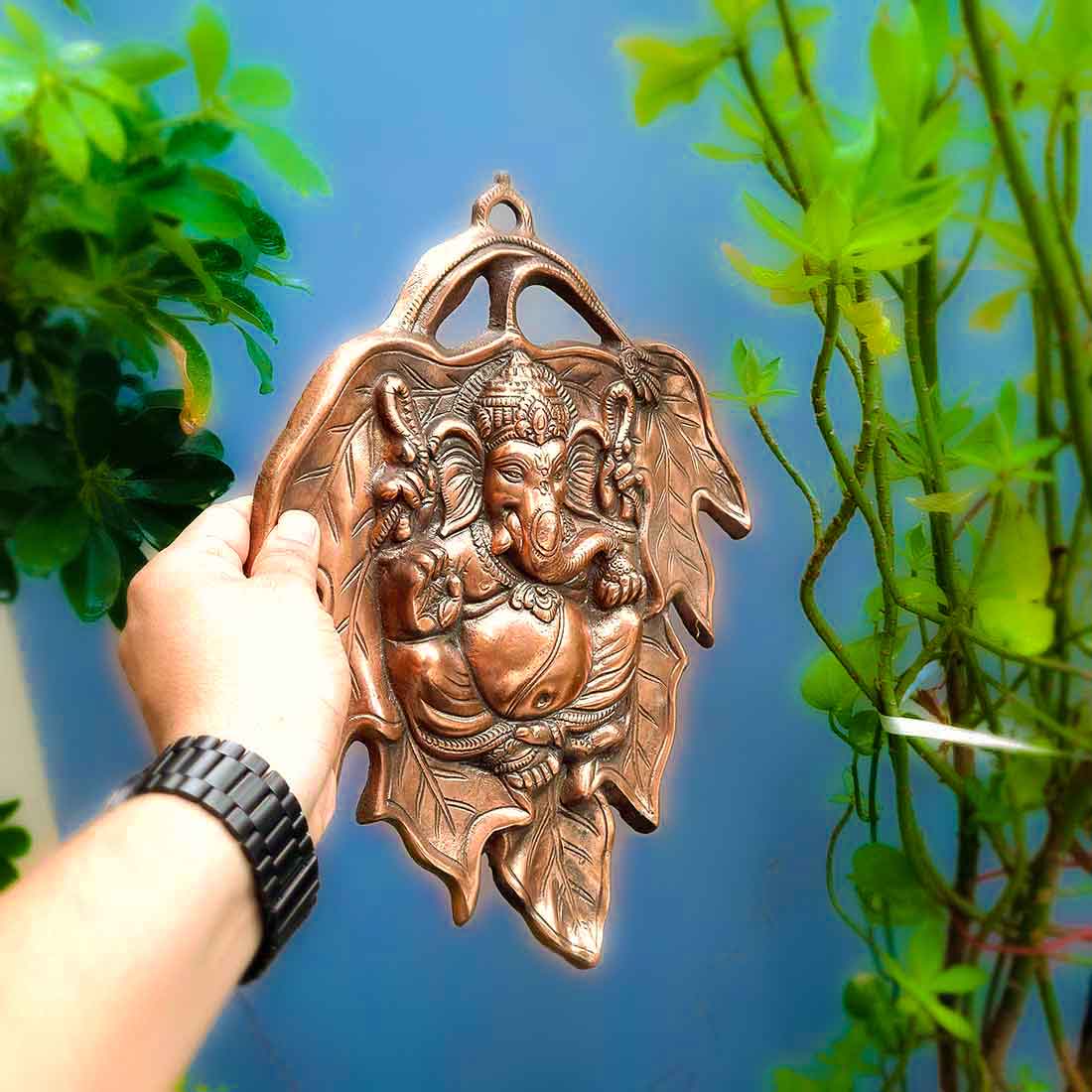 Lord Ganesha Wall Hanging - Ganesha Sitting on Leaf Wall Art - 15 Inch - ApkaMart