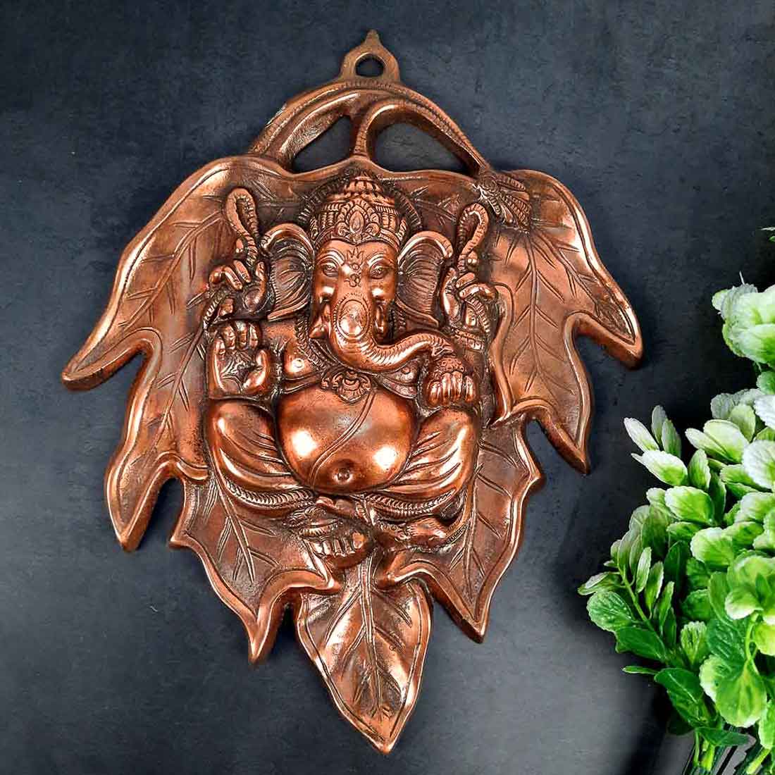 Lord Ganesha Wall Hanging - Ganesha Sitting on Leaf Wall Art - 15 Inch - ApkaMart