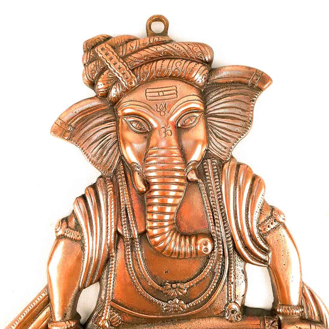 Lord Ganesh Wall Hanging Idol | Metal Ganesha Playing Dholak Wall Statue Decor for Main Gate | Ganpati Murti for Home, Puja & Religious Decor & Gift -17 Inch