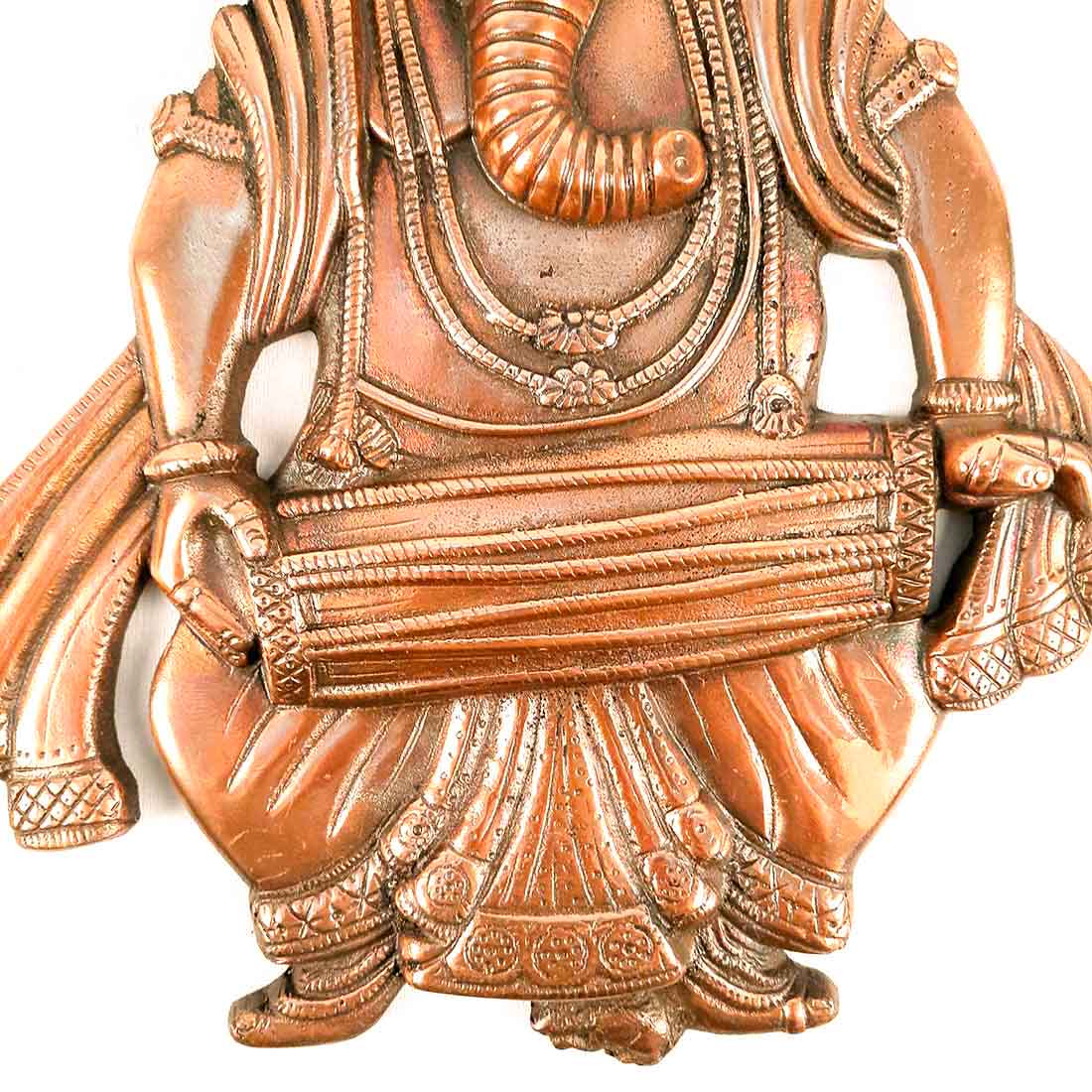 Lord Ganesh Wall Hanging Idol | Metal Ganesha Playing Dholak Wall Statue Decor for Main Gate | Ganpati Murti for Home, Puja & Religious Decor & Gift -17 Inch