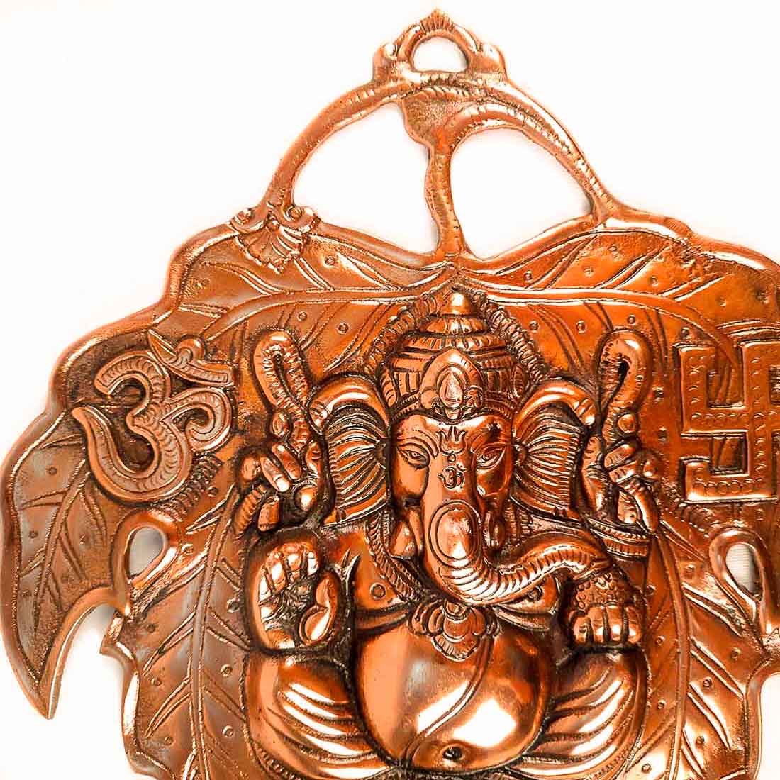 Ganesh Idol Home Entrance | Ganesh Wall Art Leaf Design -14 Inch - ApkaMart