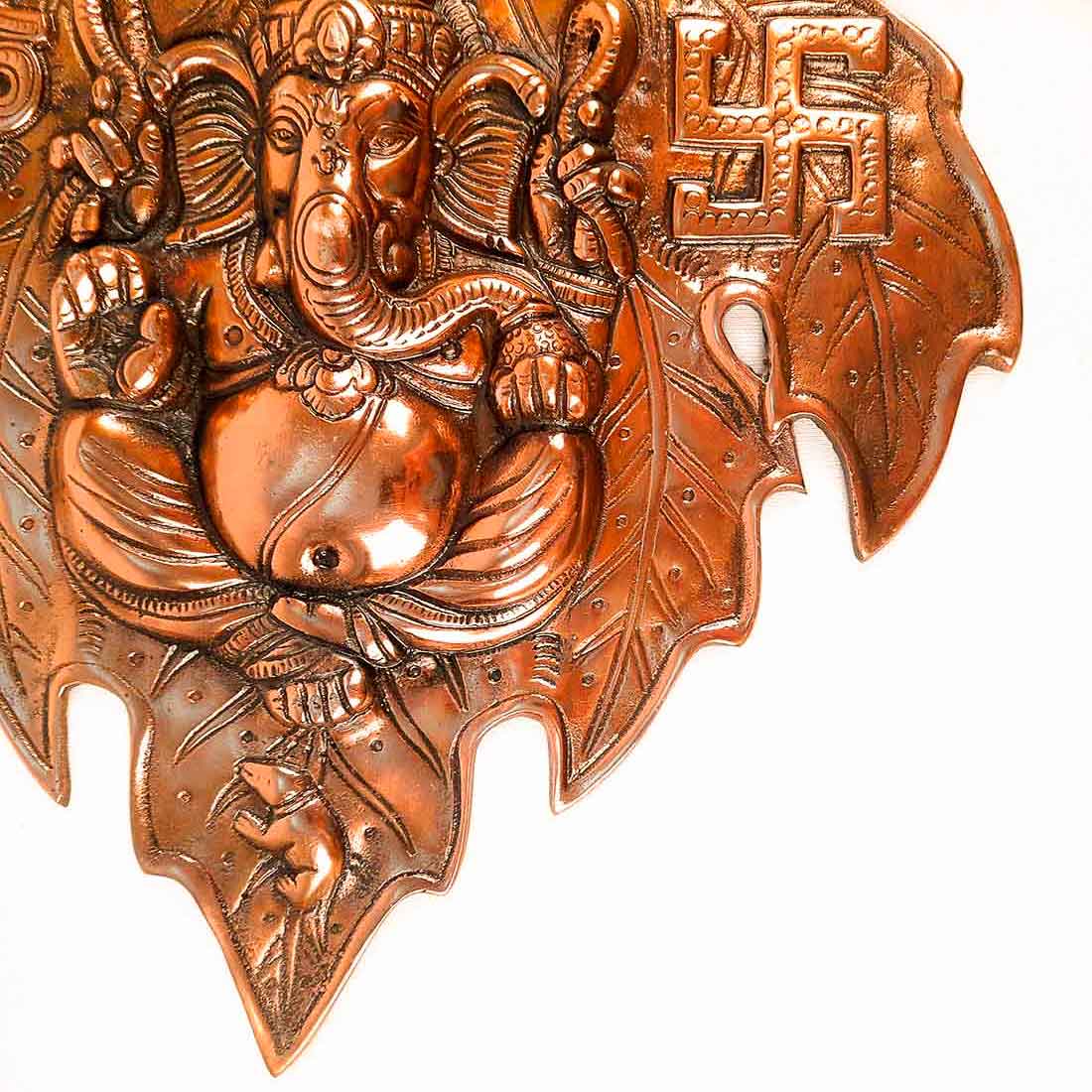 Ganesh Idol Home Entrance | Ganesh Wall Art Leaf Design -14 Inch - ApkaMart
