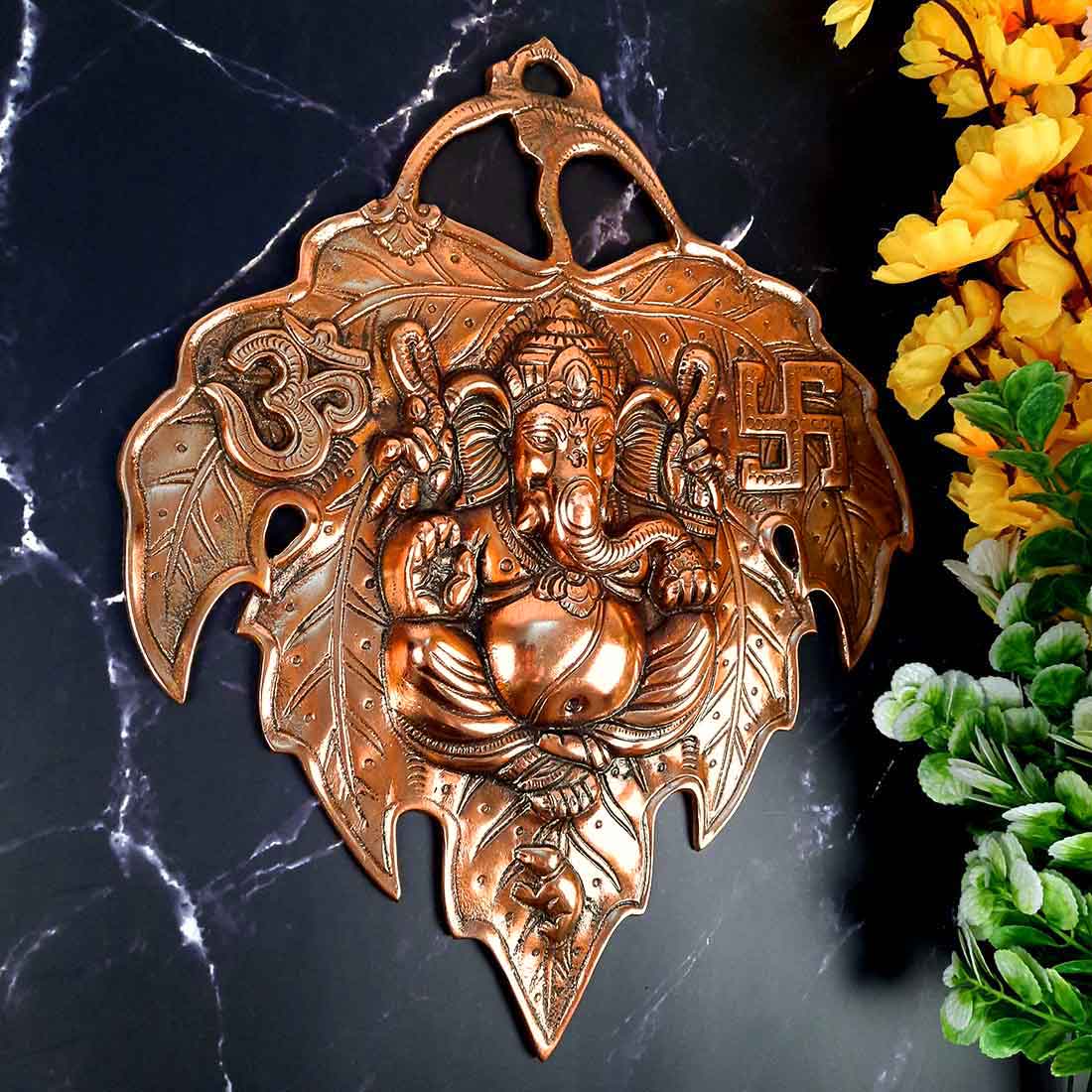 Ganesh Idol Home Entrance | Ganesh Wall Art Leaf Design -14 Inch - ApkaMart