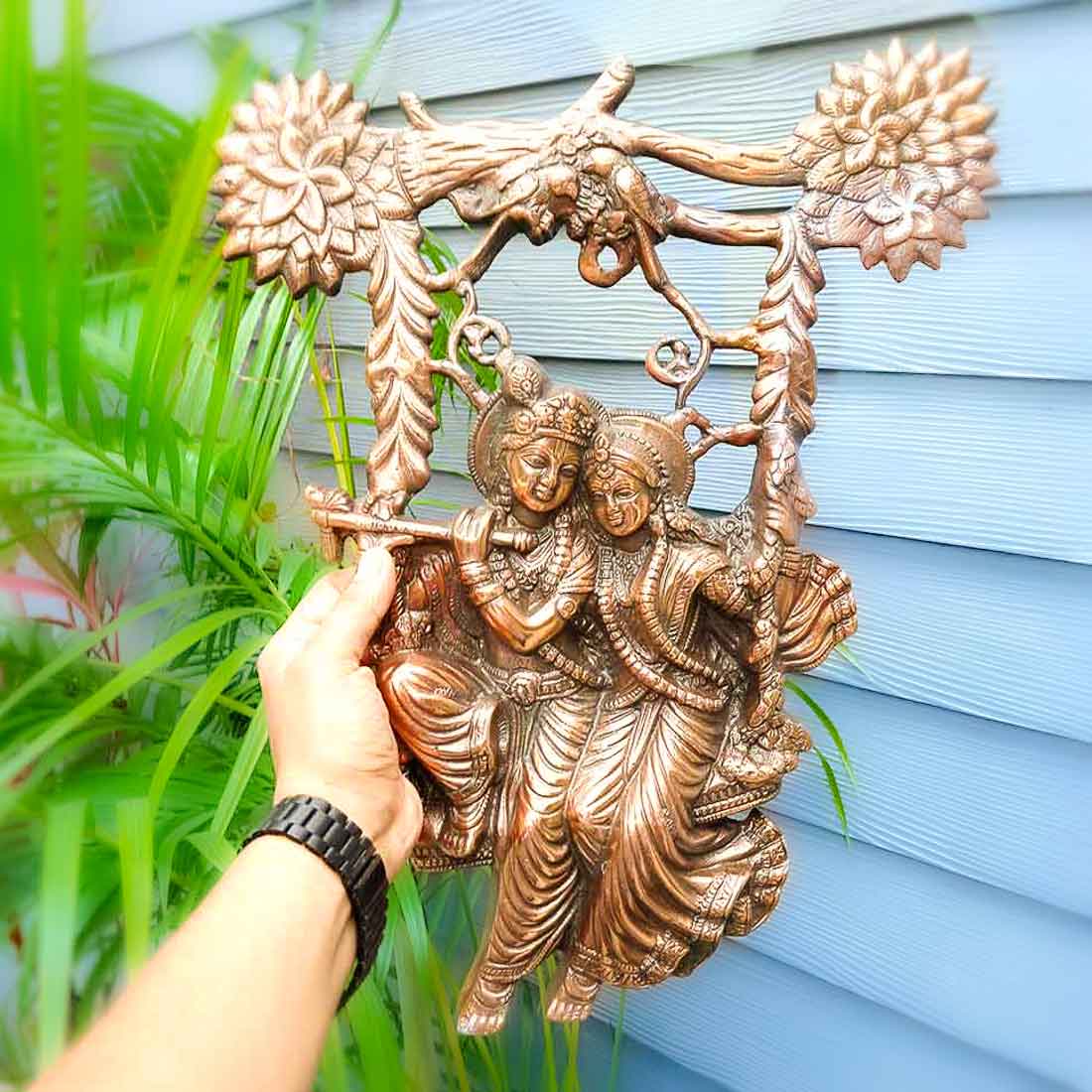 Radha Krishna Murti Wall Hanging | Shri Radhe Krishna Sitting On Jhula Wall Art Statue Idol - for Home, Living Room, Office, Puja , Entrance Decoration & Gifts -18 Inch