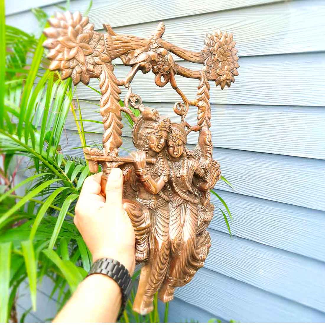 Radha Krishna Murti Wall Hanging | Shri Radhe Krishna Sitting On Jhula Wall Art Statue Idol - for Home, Living Room, Office, Puja , Entrance Decoration & Gifts -18 Inch