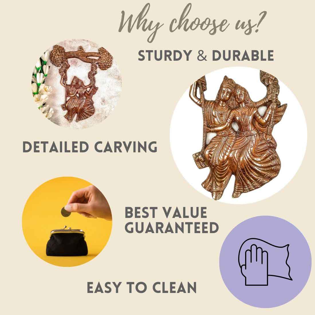 Radha Krishna Wall Hanging - Sitting on Jhula Design - For Wall Decor & Wedding Gifts - 12 inch - ApkaMart