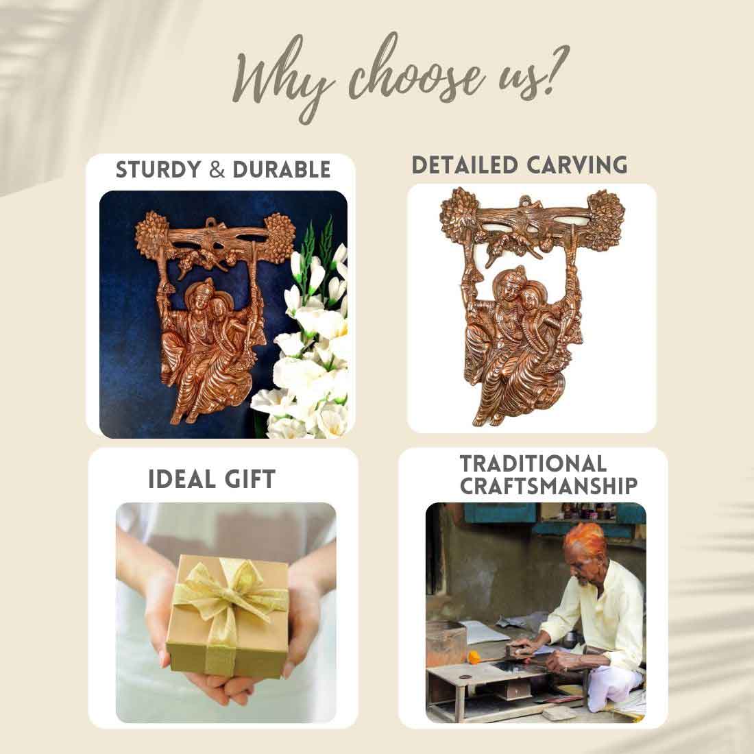 Radha Krishna Wall Art | Radha Krishna Wall Hanging - Sitting on Swing Design - 14 Inch - ApkaMart