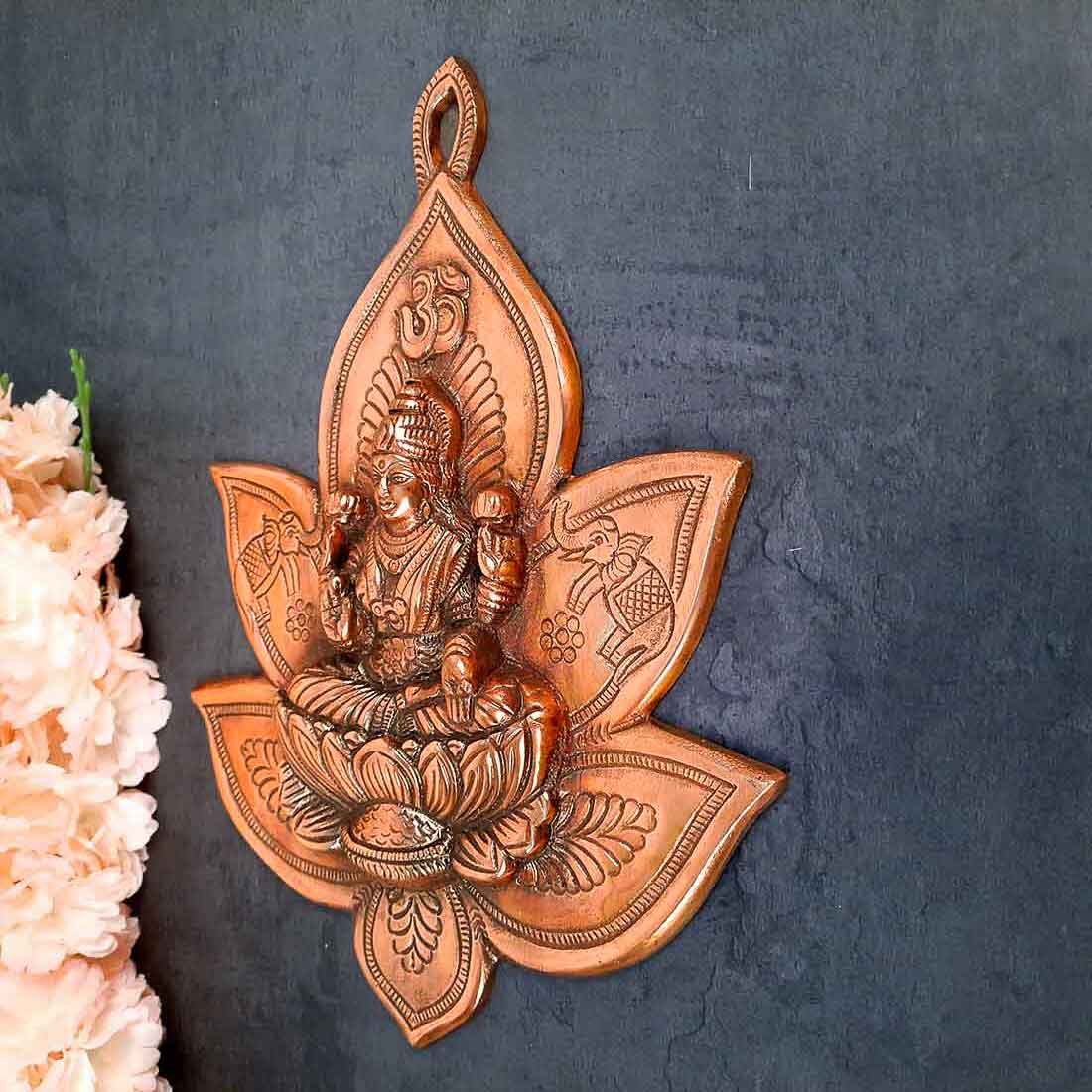 Goddess Lakshmi Sitting on Lotus Wall Hanging - 12 Inch - ApkaMart