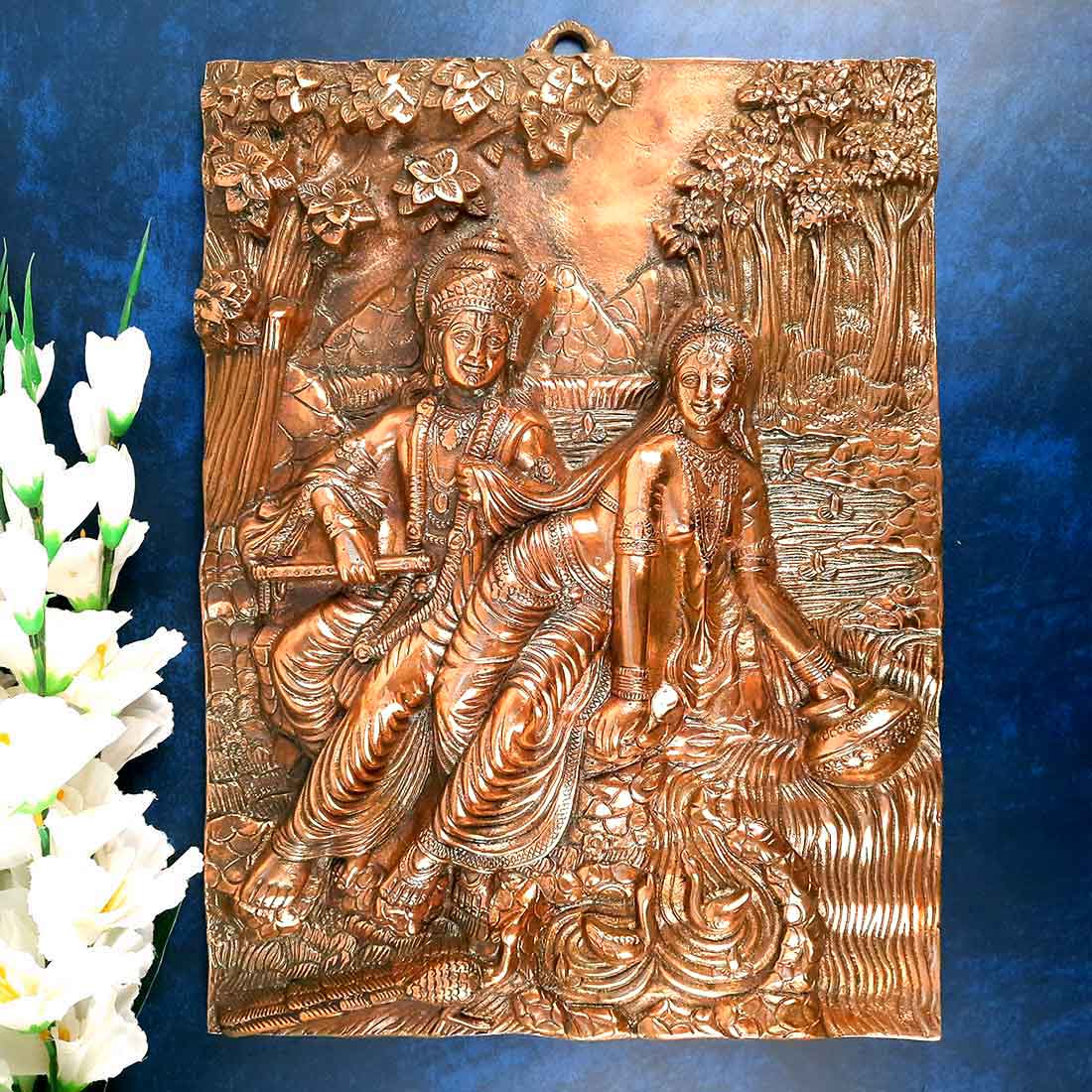 Radha Krishna Wall Hanging Idol | Shri Radha Krishna Wall Hanging Art Statue Murti | Religious & Spiritual Sculpture - for Gift, Home, Living Room, Office, Puja Room Decoration - 20 inch
