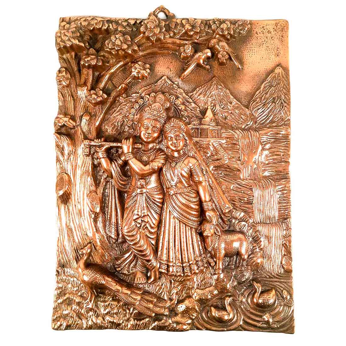 Radha Krishna Idol Wall Hanging Art | Radhe Krishna Playing Flute With Cow And Peacock Wall Statue Murti | Wedding Gift for Couples | Religious Gift - for Home, Living Room, Office, Puja , Entrance Decoration- 22 Inch