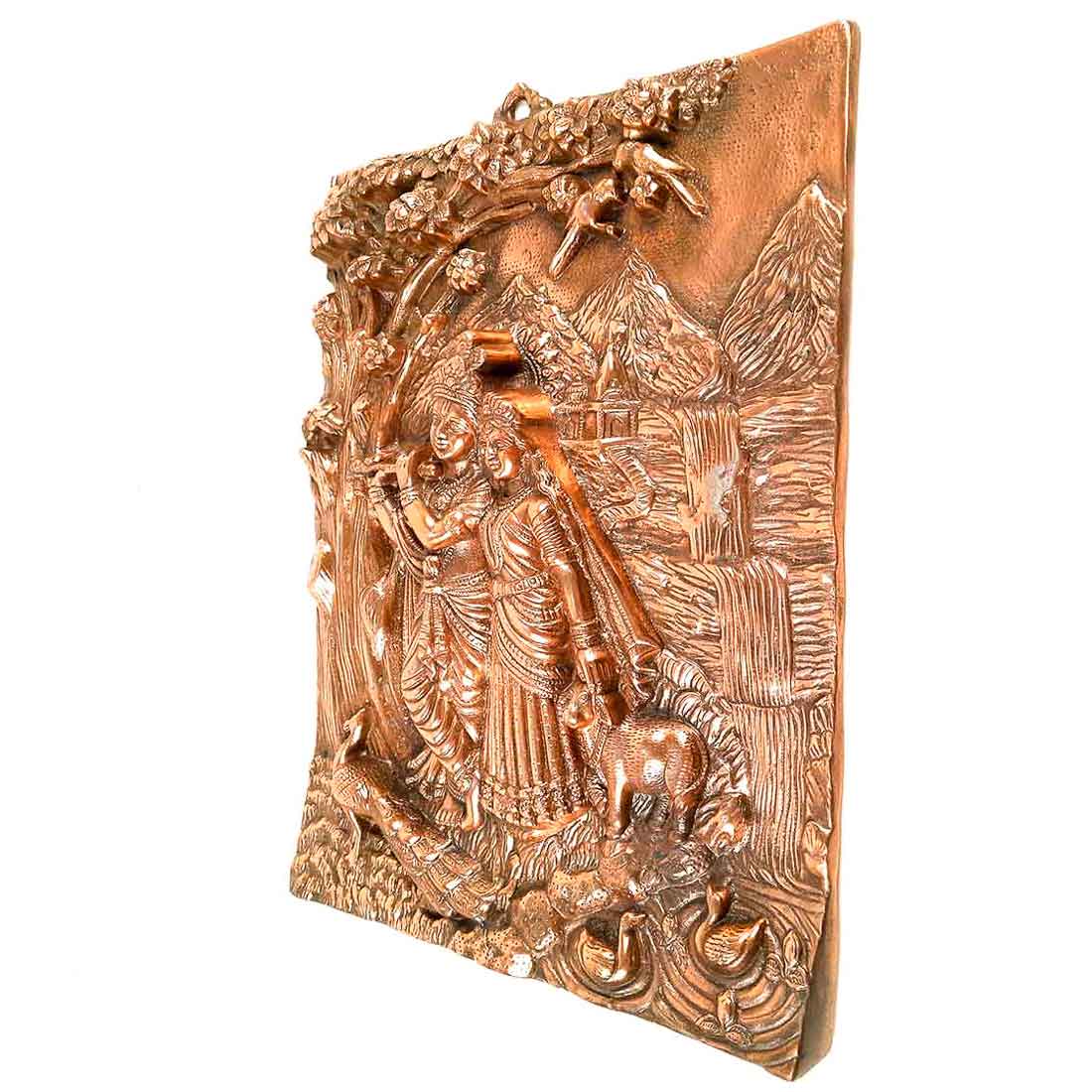 Radha Krishna Idol Wall Hanging Art | Radhe Krishna Playing Flute With Cow And Peacock Wall Statue Murti | Wedding Gift for Couples | Religious Gift - for Home, Living Room, Office, Puja , Entrance Decoration- 22 Inch