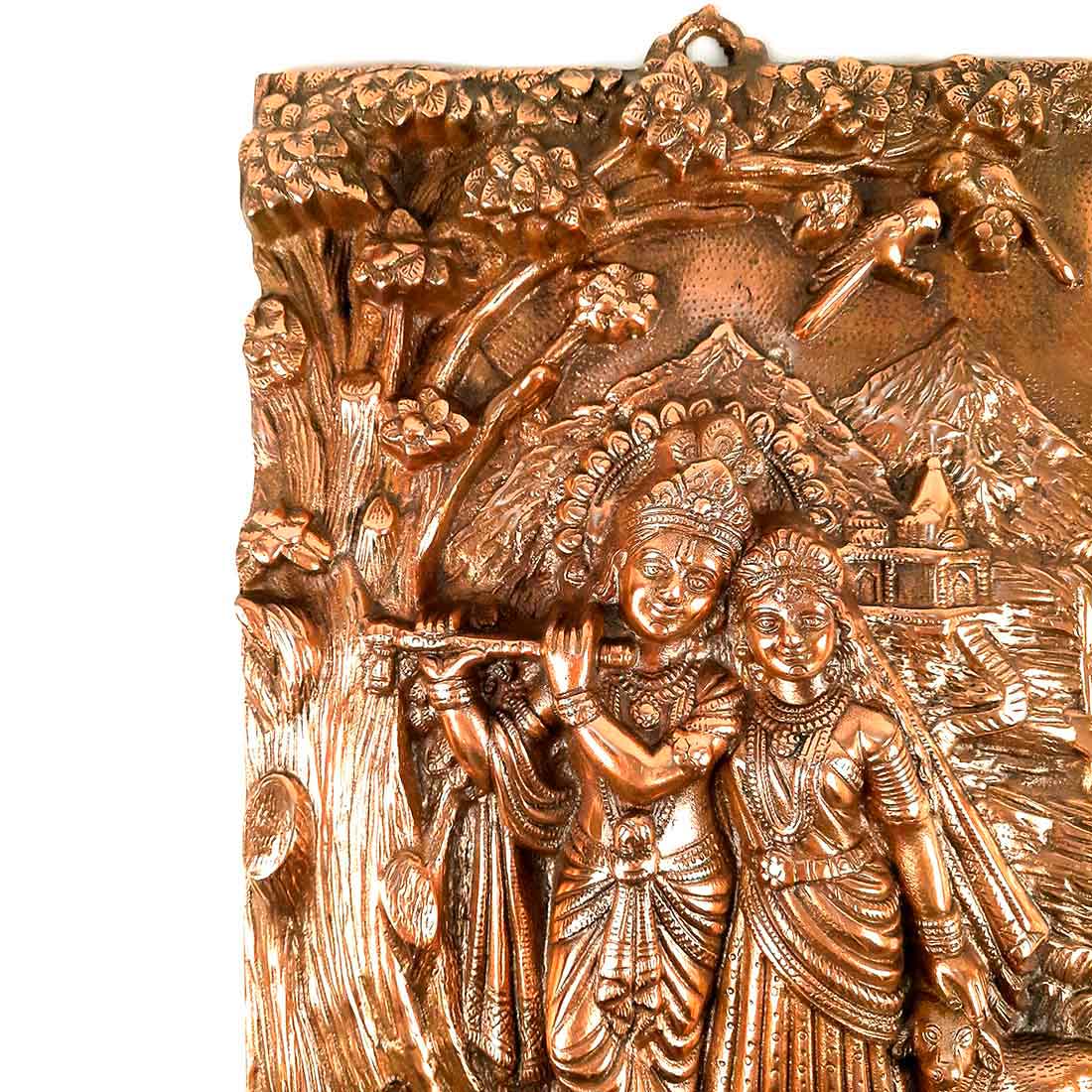 Radha Krishna Idol Wall Hanging Art | Radhe Krishna Playing Flute With Cow And Peacock Wall Statue Murti | Wedding Gift for Couples | Religious Gift - for Home, Living Room, Office, Puja , Entrance Decoration- 22 Inch