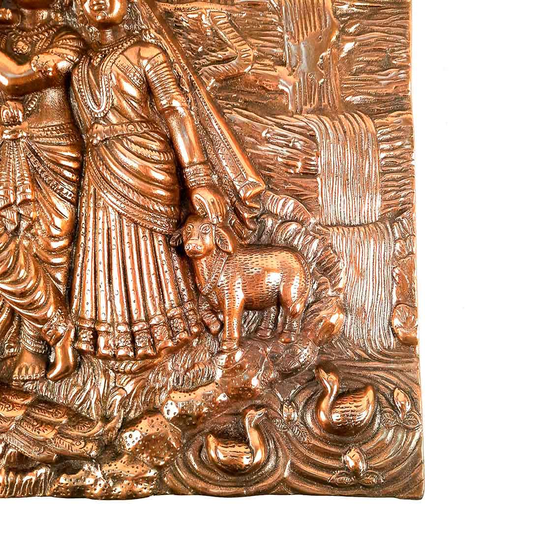 Radha Krishna Idol Wall Hanging Art | Radhe Krishna Playing Flute With Cow And Peacock Wall Statue Murti | Wedding Gift for Couples | Religious Gift - for Home, Living Room, Office, Puja , Entrance Decoration- 22 Inch